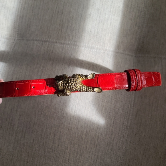 RARE! The Western Boot Red Genuine Alligator Belt with Brass Toad Buckle Sz 30 - Picture 8 of 12